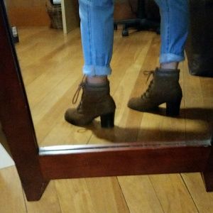 Brown Old Navy lace-up heeled boots